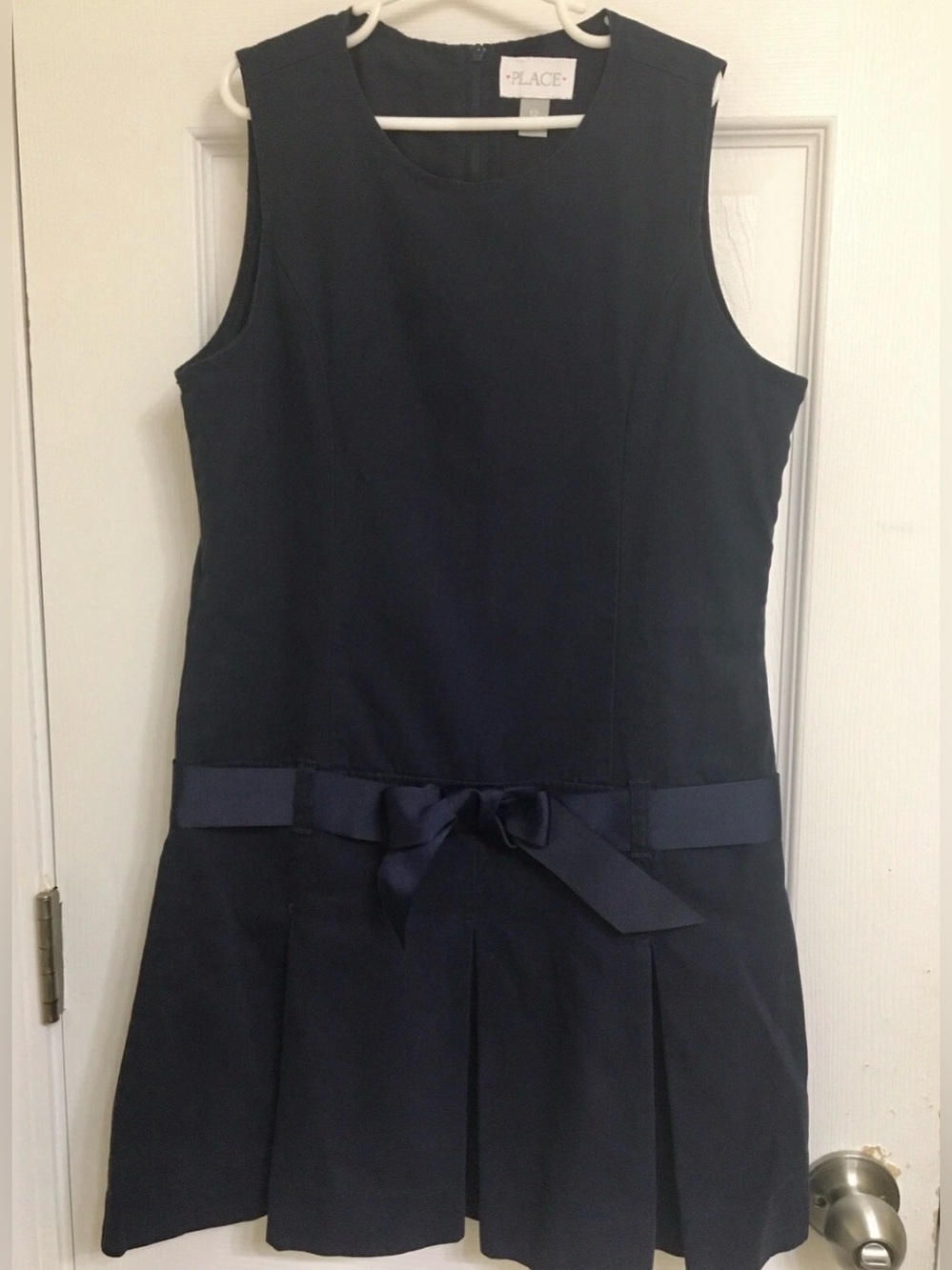 Children’s Place Girls School Uniform Pleated Jumper 12 Tidal Navy Blue Bow Belt